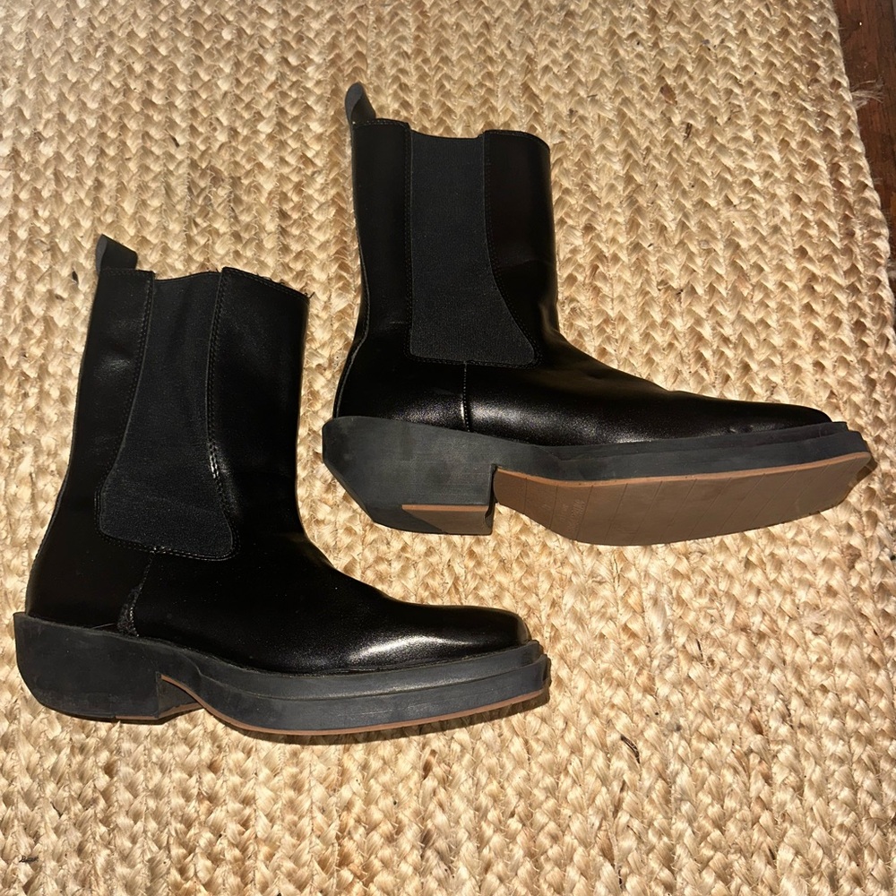 Black Leather Men's Western-style Boots